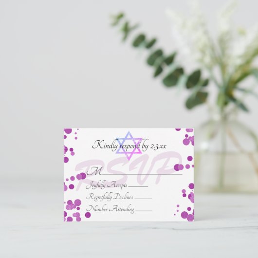 Conseil Bubbles violets Points Bat mitzvah carte RSVP (Debout devant)