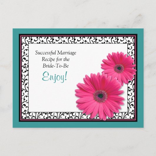 Conseil Carte de recette Mariage turquoise rose Gerbera ré (Devant)