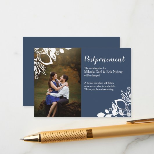 Conseil Carte de report Mariage gris bleu (Devant/Arrière en situation)