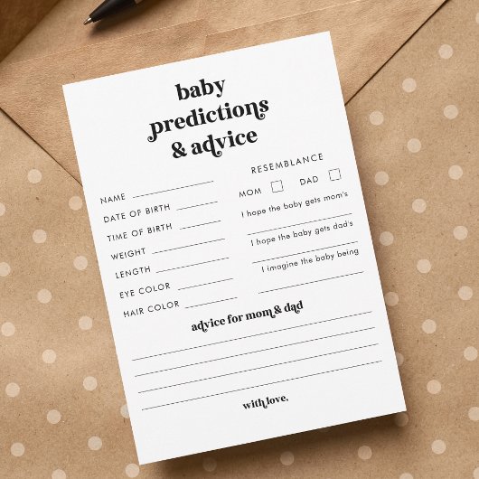 Conseil Carte Retro Script Baby shower Prédictions et cons
