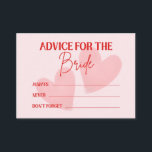 Conseil Carte Rétro Soirée en Couple et Conseils à la Mari<br><div class="desc">Apportez une touche rétro ludique à votre célébration avec cette carte rose et rouge Soirée en couple et Conseils à la mariée. Un côté invite les invités à partager des conseils réfléchis pour la mariée, tandis que le verso est parfait pour des idées de soirées en couple amusantes et créatives....</div>