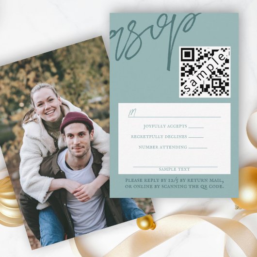 Conseil Carte RSVP de mariage vert hiver avec code QR