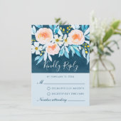 Conseil Carte RSVP florale couleur bleu marine moderne (Debout devant)