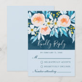 Conseil Carte RSVP florale couleur bleu marine moderne (Devant / Derrière)