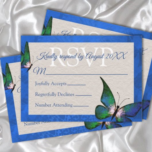 Conseil Carte RSVP Quinceañera Bleu, Papillon Vert