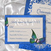 Conseil Carte RSVP Quinceañera Bleu, Papillon Vert