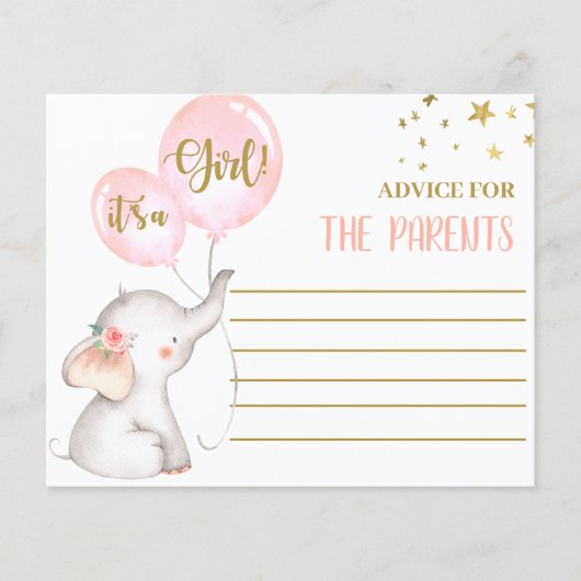 Conseil Eléphant de fille rose pour la carte Paren (Devant)