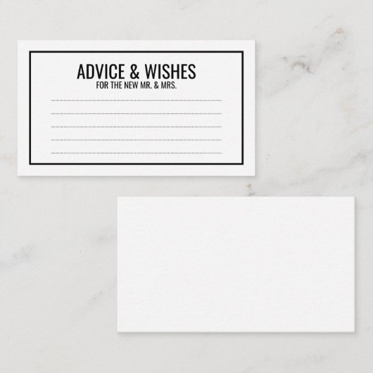 Conseil et souhaits de Mariage noir et blanc (Devant / Derrière)