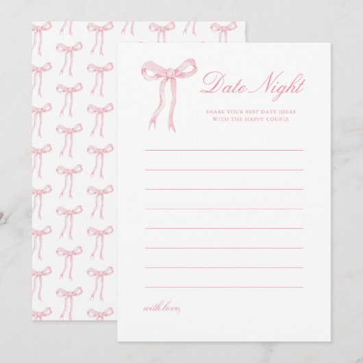 Conseil Fête des mariées Bow rose Date Nuit Idées Carte (Devant / Derrière)