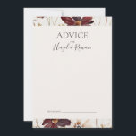 Conseil Fleur sauvage de Cuivre Bourgogne | Carte de conse<br><div class="desc">Ce fleur sauvage en cuivre bordeaux | carte conseil beige est parfait pour votre classique rouille boho rustique, blanc, marsala mariage. Le design présente une couronne bohème ou un bouquet de fleurs sauvages d'aquarelle moderne violet, rouge, gris et rose vif, ainsi que des oranges brûlées et de la verdure dorée....</div>