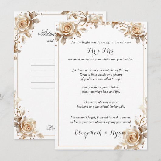 Conseil mariage Bon Voeux Sucre Candy Roses (Devant / Derrière)