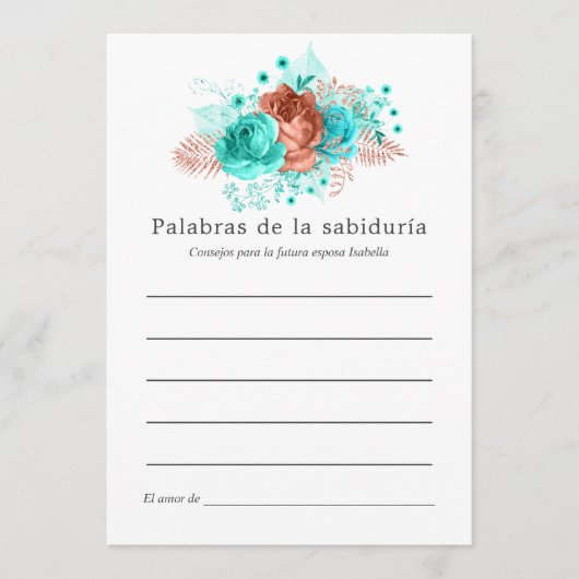 Conseil nuptial espagnol turquoise et corail flora (Devant)