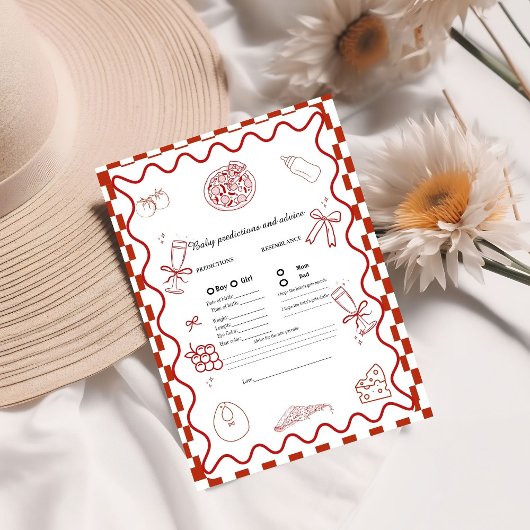 Conseil Pizza bébé prédiction Baby shower jeu Carte