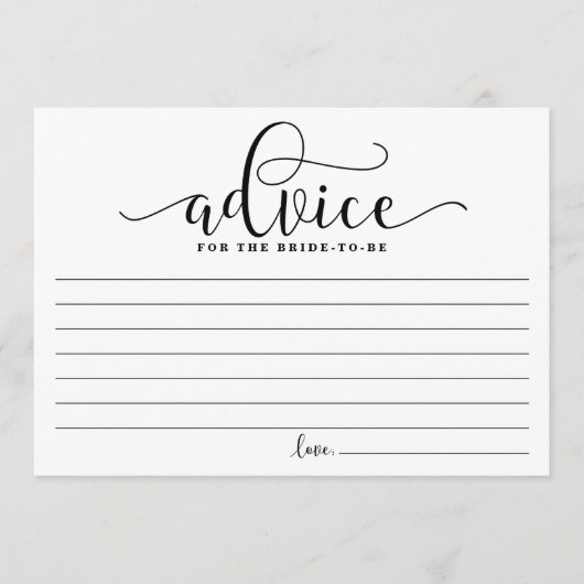 Conseil pour la mariée | Noir Moderne Calligraphie (Devant)