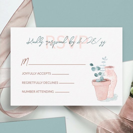 Conseil Terracotta, Eucalyptus Carte de mariage vert RSVP