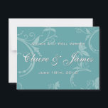 Conseil Turquoise vintage de Mariage Floral<br><div class="desc">Cette carte de conseil et de voeux a un arrière - plan à fleurs turquoise double face. L'avant contient des noms et du texte personnalisables de mariée et de mariée,  et l'arrière est doublé pour l'écriture manuscrite. Vintage Turquoise pâtisserie Floral Choisir Vintage Fête des mariées Florale Turquoise Bannière</div>