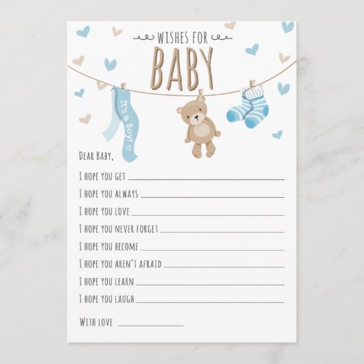 Conseil Voeux pour bébé Teddy Bear Blue Boy Carte de jeu (Devant)