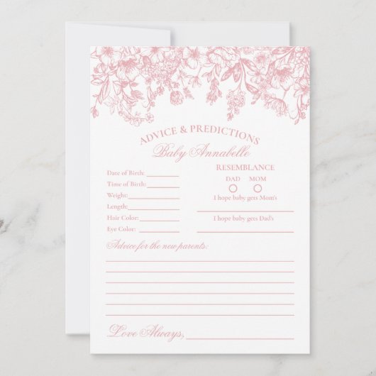 Conseils floraux pour carte bébé Chinoiserie rose (Devant)