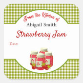 Conserverende Aardbei Geruit Vierkant Sticker (Voorkant)