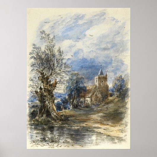 Constable - een wilde naast water een kerk verdero poster (Voorkant)