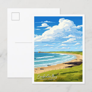 Constantine Bay Cornwall Art Travel illustratie Briefkaart