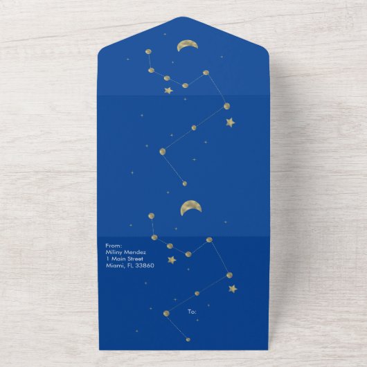 Constellatie Gouden Maan Astrologie Script Trouwen All In One Uitnodiging (Buitenkant)