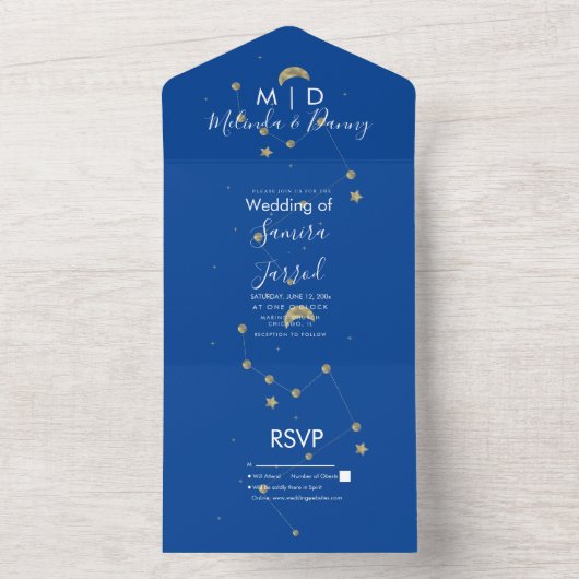Constellatie Gouden Maan Astrologie Script Trouwen All In One Uitnodiging (Binnen)