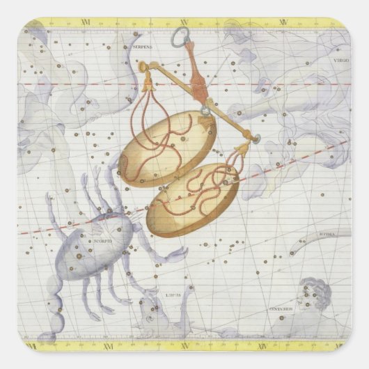 Constellatie van de Libra, bord 7 van 'Atlas Coele Vierkante Sticker (Voorkant)