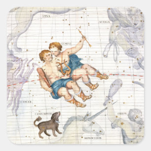 Constellatie van Gemini met Canis Minor, bord 13 Vierkante Sticker