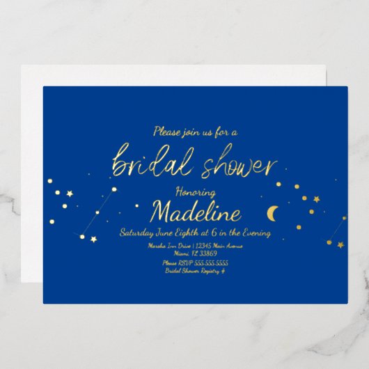 Constellation Mariage Or Foil Pressé Invitation (Recto/Verso)