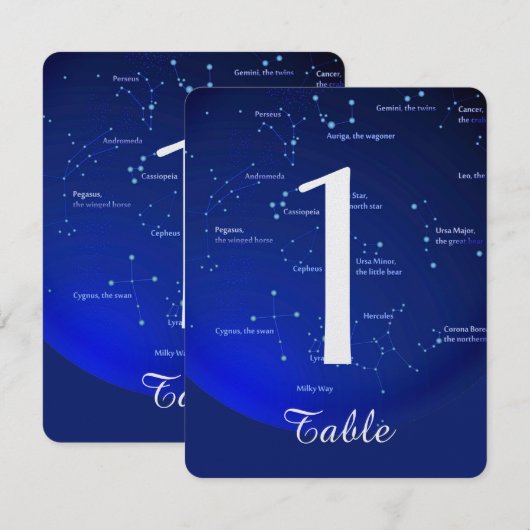 Constellation sur numéro de table de mariage bleu (Devant / Derrière)