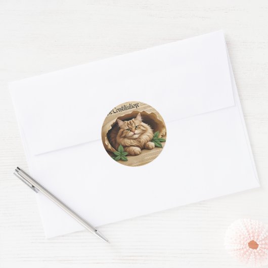 Constitution & Catnip – Patriotic Cat Sticker (Envelop)