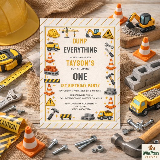 Constructie 1e Verjaardag | Bouwtruck Feestje Kaart