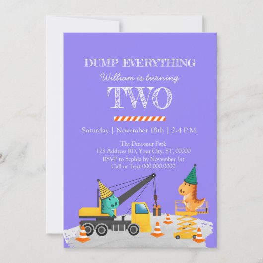 Constructie 2e verjaardagsfeestje, dinosaurus them kaart (Voorkant)