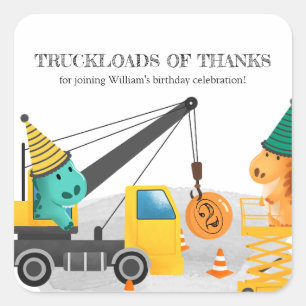 Constructie 2e verjaardagsfeestje, dinosaurus them vierkante sticker