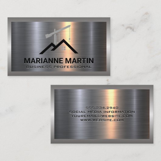 Constructie Bouw | Metaal Geborsteld Visitekaartje (Voorkant / Achterkant)