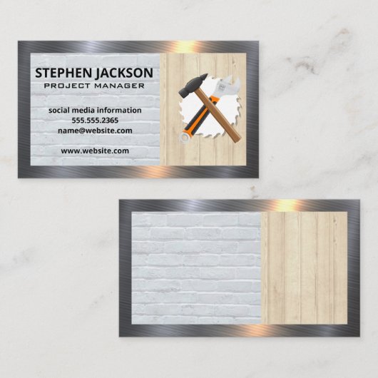 Constructie | Handyman-gereedschap | Metalen rand Visitekaartje (Voorkant / Achterkant)