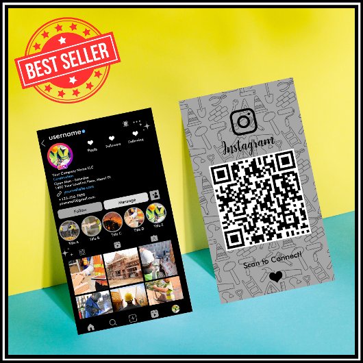 Constructie Instagram Grijze QR-code Visitekaartje