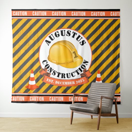 Constructie veiligheidshelm|Zwart & Geel 1e Verjaa Wandkleed (In Situ (horizontaal))