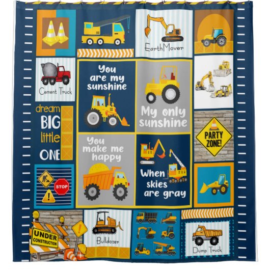 Constructiegrond, bouwgeschenken douchegordijn (Voorkant)