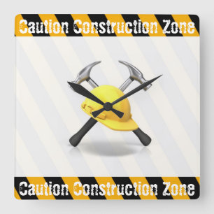 Constructiezone wandklok vierkante klok