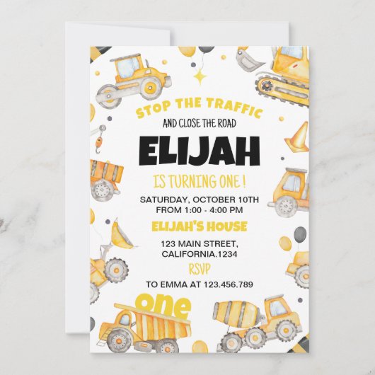 Construction 1er Anniversaire Invitation (Devant)