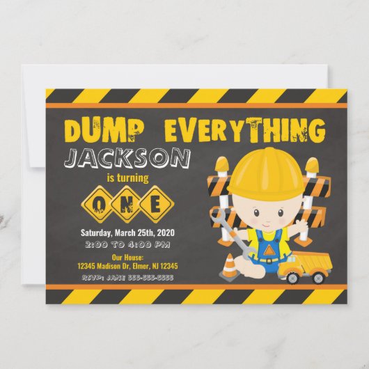 Construction 1er anniversaire Invitation Chalkboar (Devant)