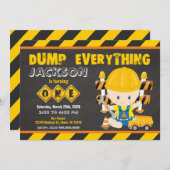 Construction 1er anniversaire Invitation Chalkboar (Devant / Derrière)