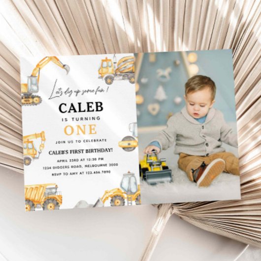 Construction 1er Anniversaire Photo Invitation