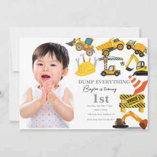 Construction 1st Birthday Invitation | Truck