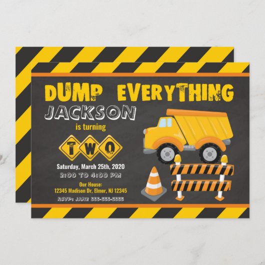 Construction 2e anniversaire Invitation Chalkboard (Devant / Derrière)