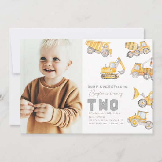 Construction 2e Invitation anniversaire | Camion (Devant)