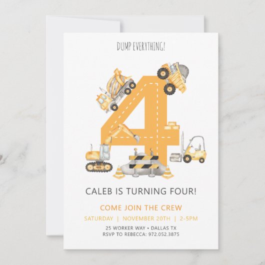 Construction 4ème anniversaire Invitation (Devant)