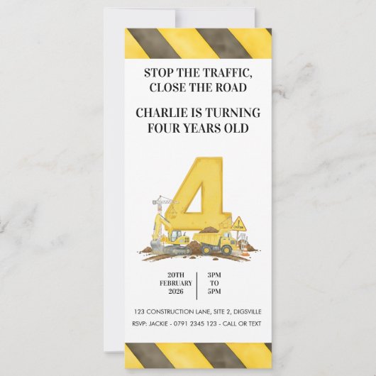 Construction 4th Birthday Invitation (Devant)